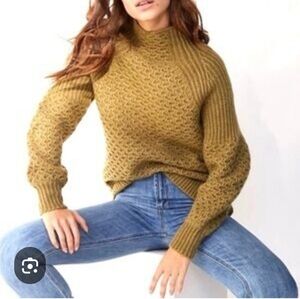 Anthropologie Chunky Cowl Turtleneck Sweater in Olive Green S